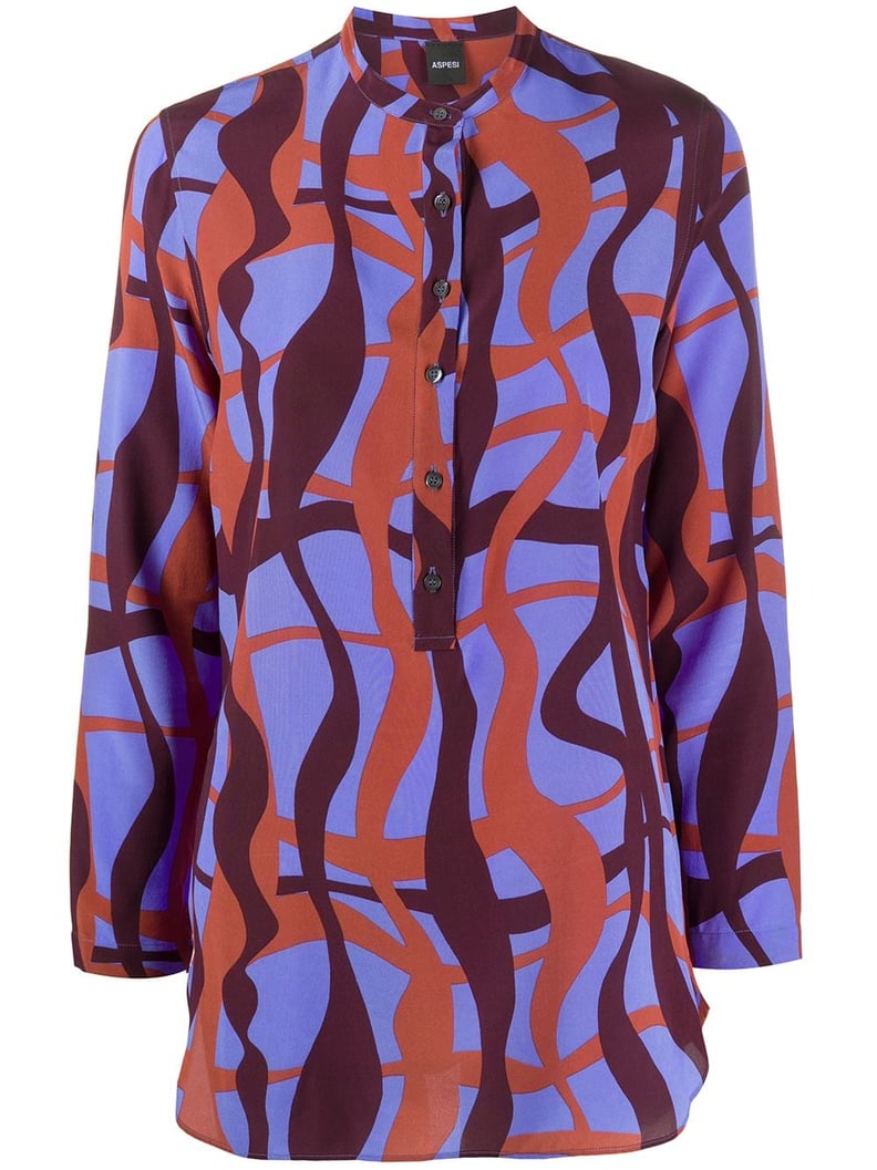 Aspesi Wavy Print Henley Blouse