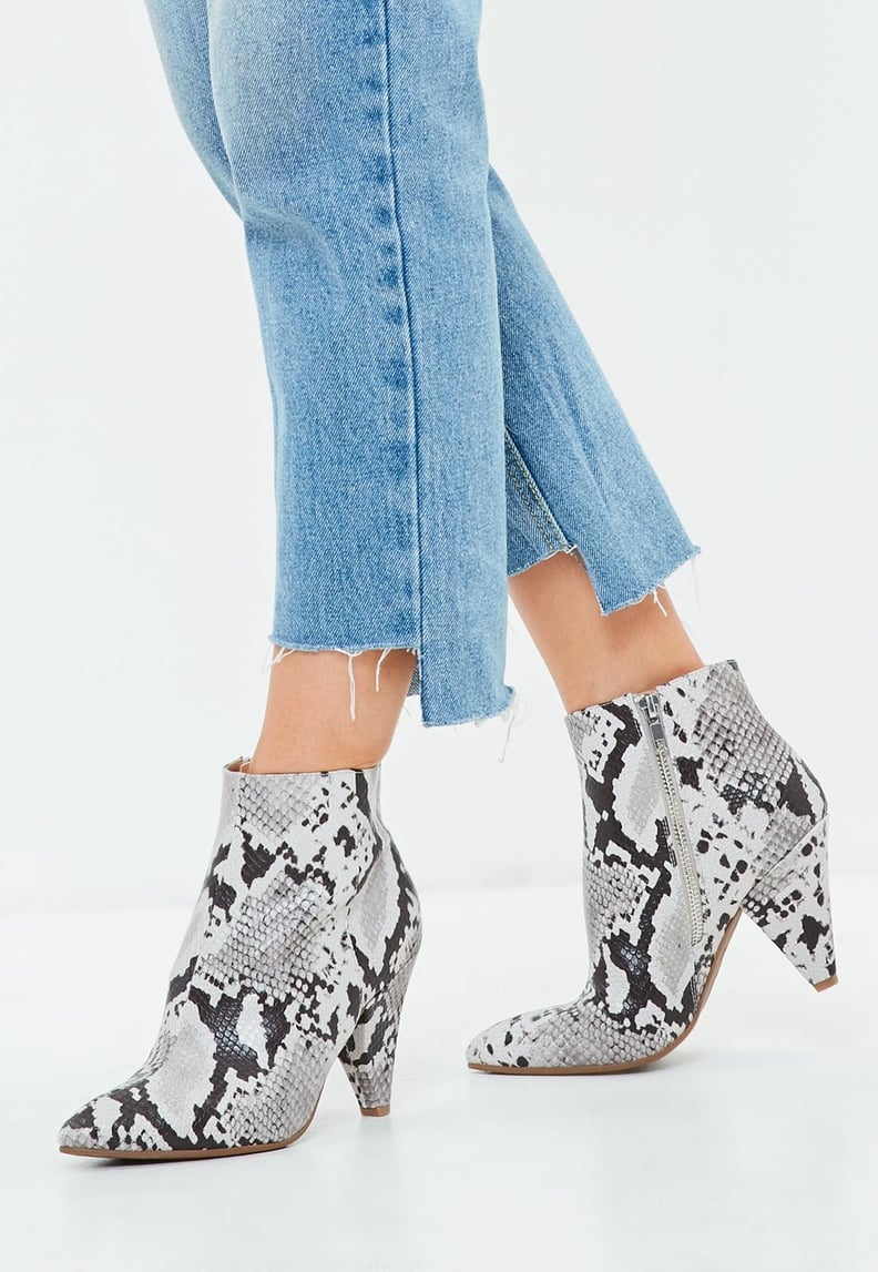 Missguided Gray Snakeskin Print Ankle Boots