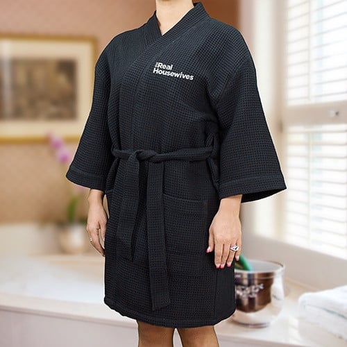 The Real Housewives Black Embroidered Waffle Robe