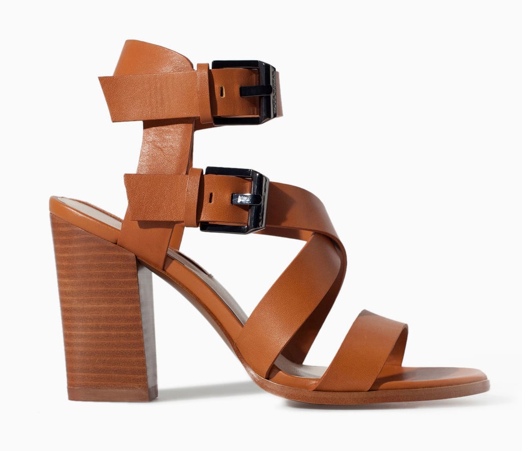 Zara brown leather block-heel sandals ($119)