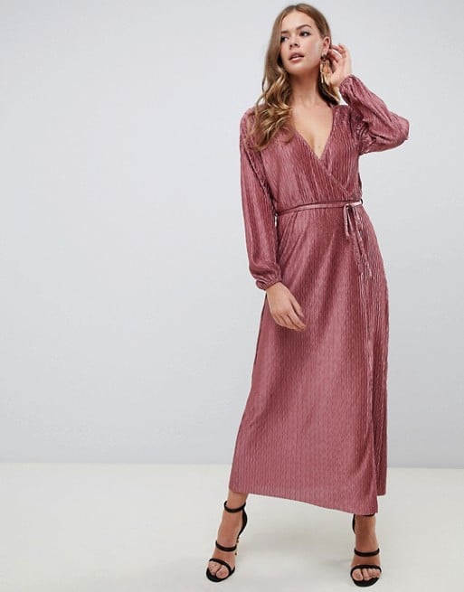 Asos Design Chevron Plisse Maxi Dress With Self Belt