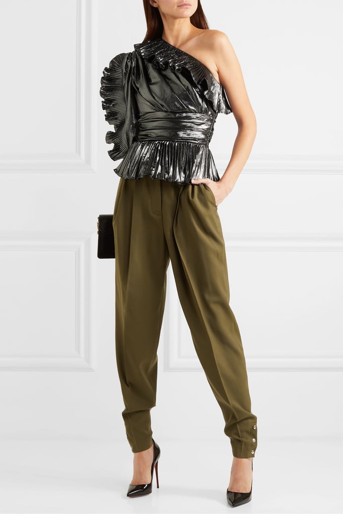 Altuzarra One-Sleeve Ruffled Lamé Top