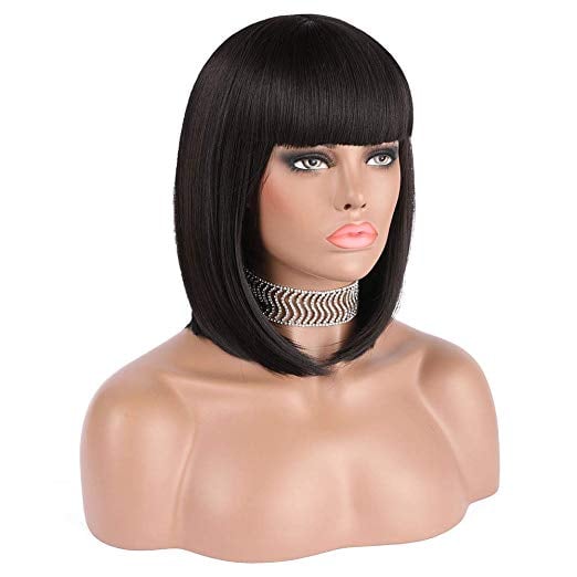 eNilecor Short Bob Hair Wigs With Flat Bangs