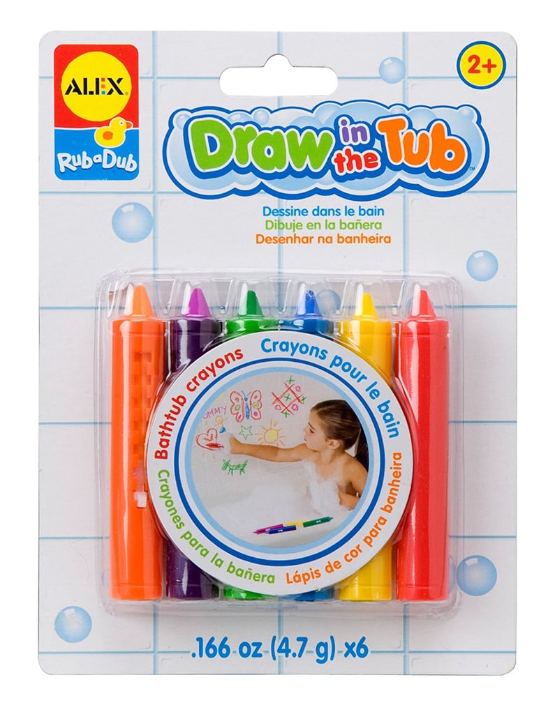 四岁的洗澡玩具:亚历克斯玩具擦配音在浴缸里蜡笔画