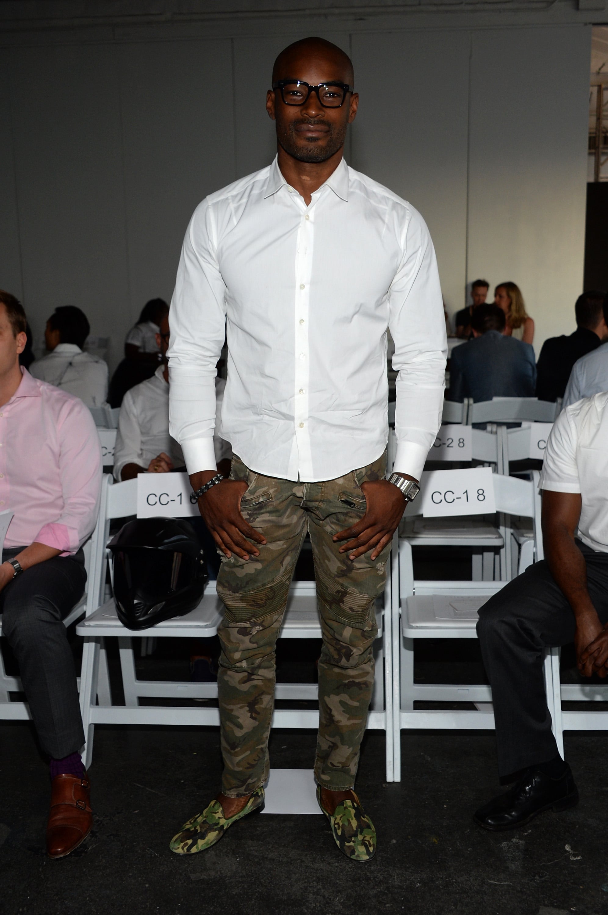 Tyson Beckford posed in the front row at the Parke & Ronen show