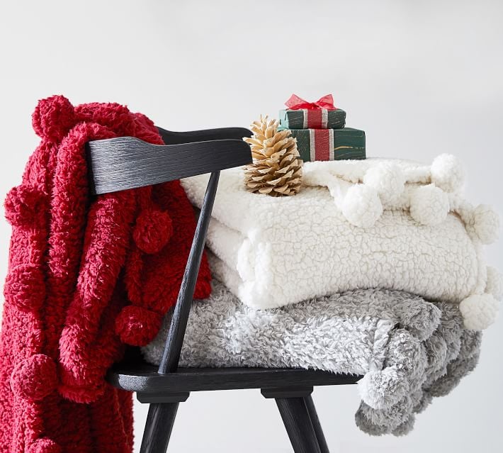 Pottery Barn Cozy Pom Pom Sherpa Throw