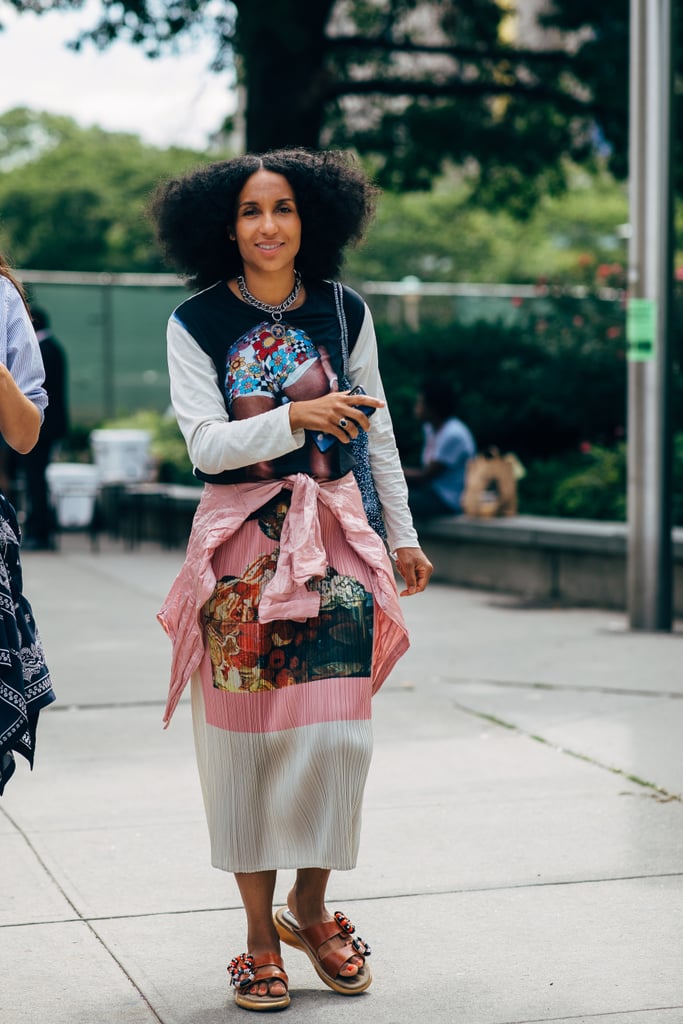 Pro tip: a graphic T-shirt is an easy way to dress down a statement skirt. Pro tip: a graphic T-shirt is an easy way to dress down a statement skirt.