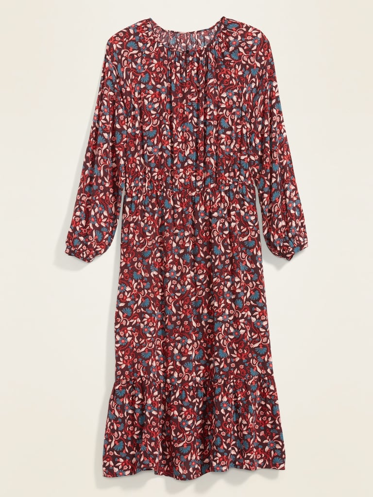 Waist-Defined Floral-Print Midi Dress