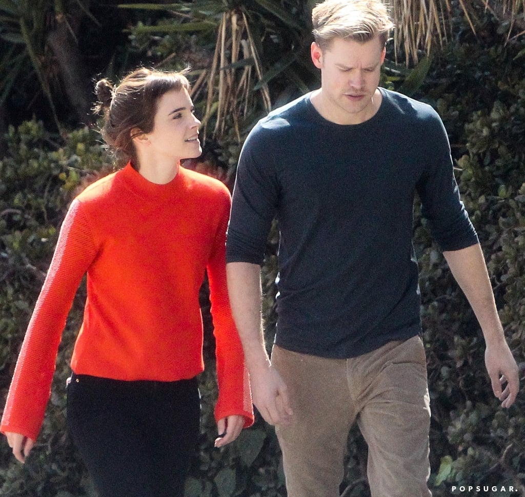 Emma Watson in Red Sweater With Chord Overstreet