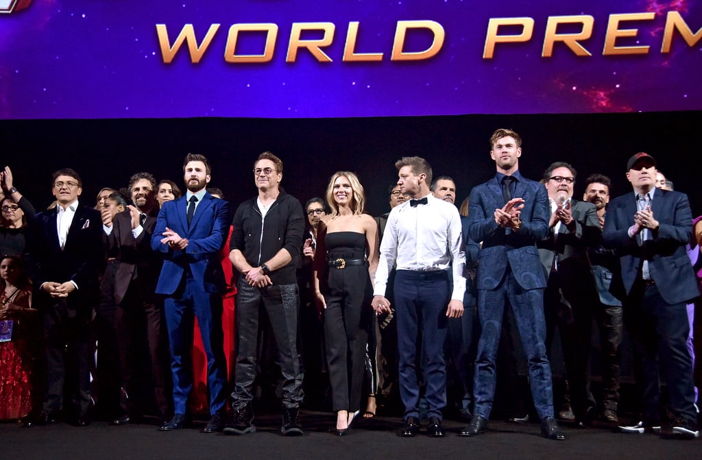 Pictured: Anthony Russo, Mark Ruffalo, Chris Evans, Robert Downey Jr., Scarlett Johansson, Jeremy Renner, Chris Hemsworth, Jon Favreau, and Kevin Feige