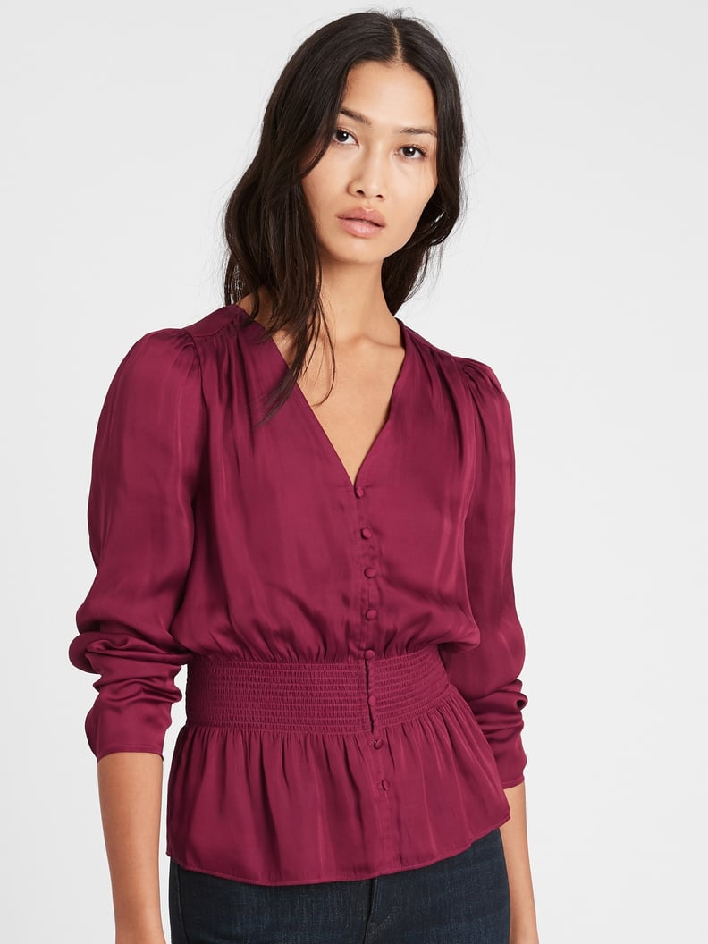 Banana Republic Satin Puff-Sleeve Blouse