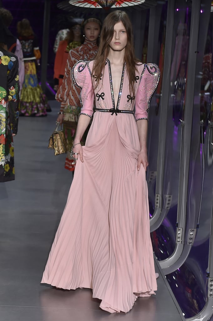 Dakota has experimented with plunging necklines, and we think this baby pink shade is ravishing on the star. As soon as it hit the runway, we thought of the 50 Shades actress.