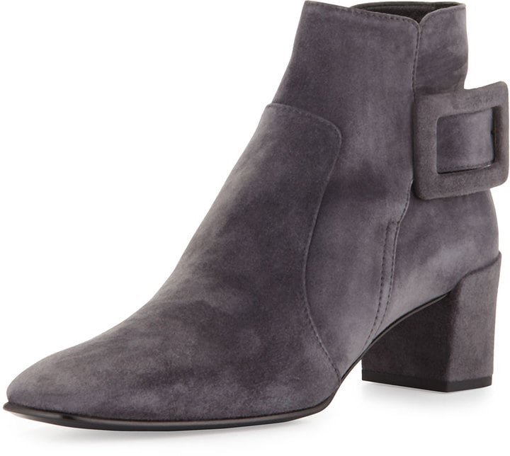Roger Vivier Suede Side-Buckle Ankle Boot in Dark Gray ($1,150)