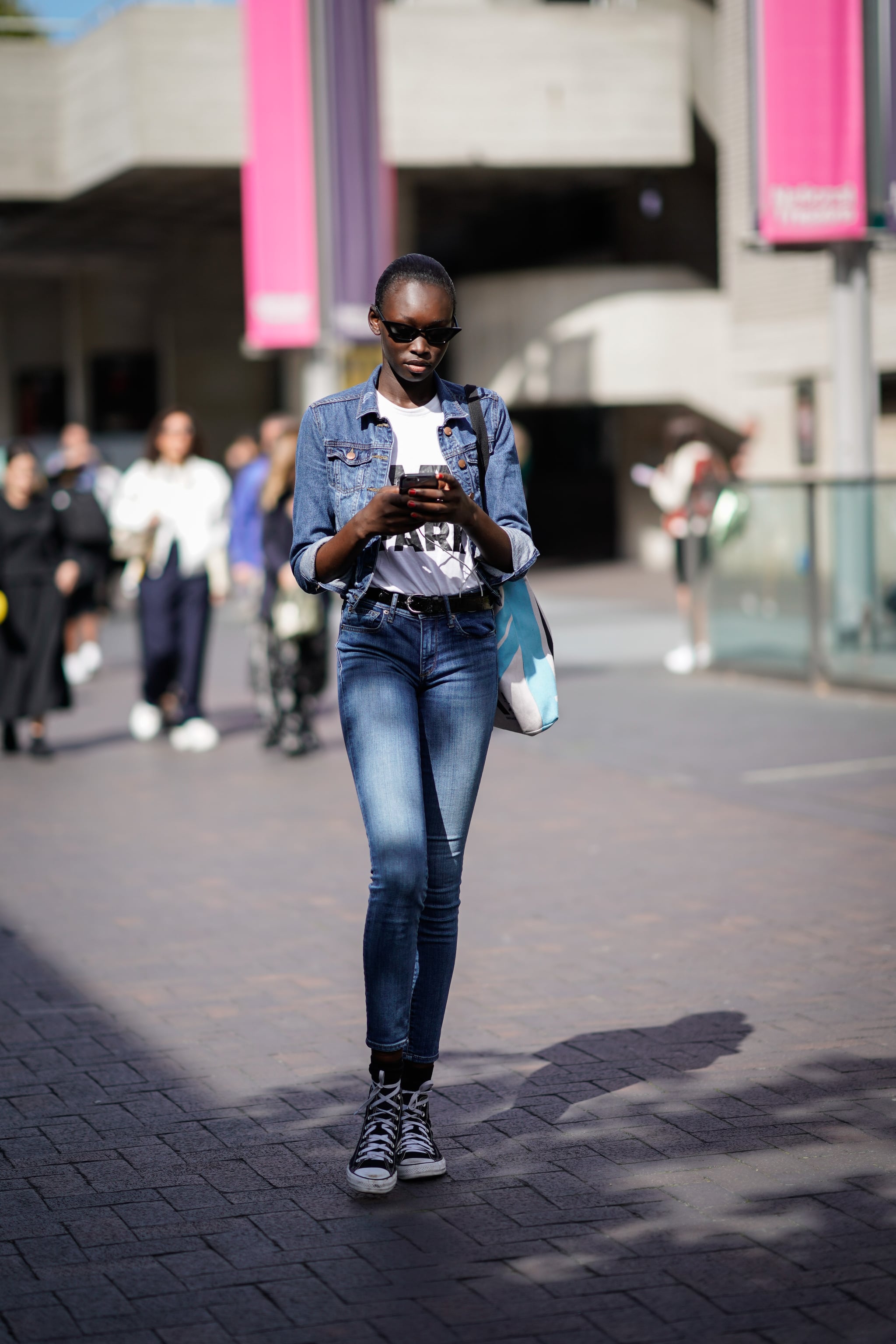 A denim jacket, jeans, and t-shirt. | 40 Denim-on-Denim Outfit Ideas For  Summer — Plus, Affordable Denim Starting at $27 | POPSUGAR Fashion Photo 13