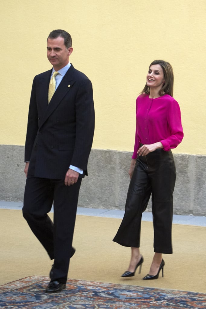 Queen Letizia Wearing Leather Culottes June 2016