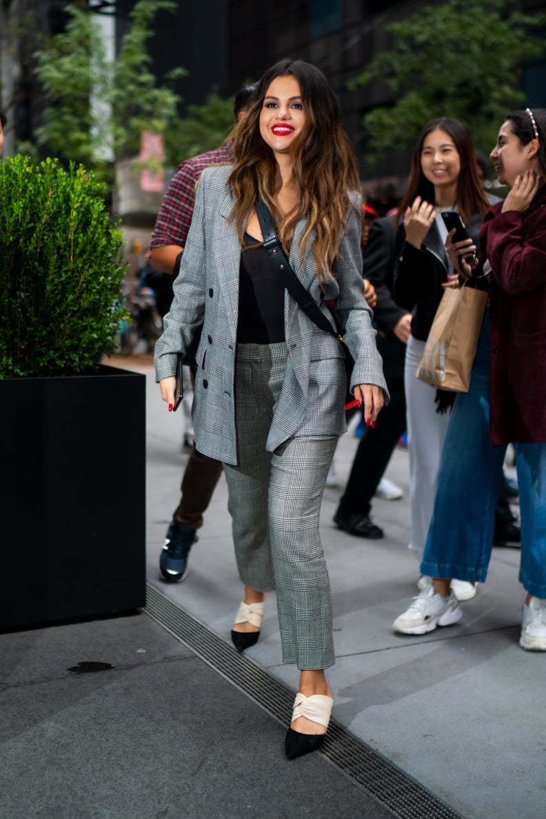 Selena Gomez Wearing a Suit With Mules