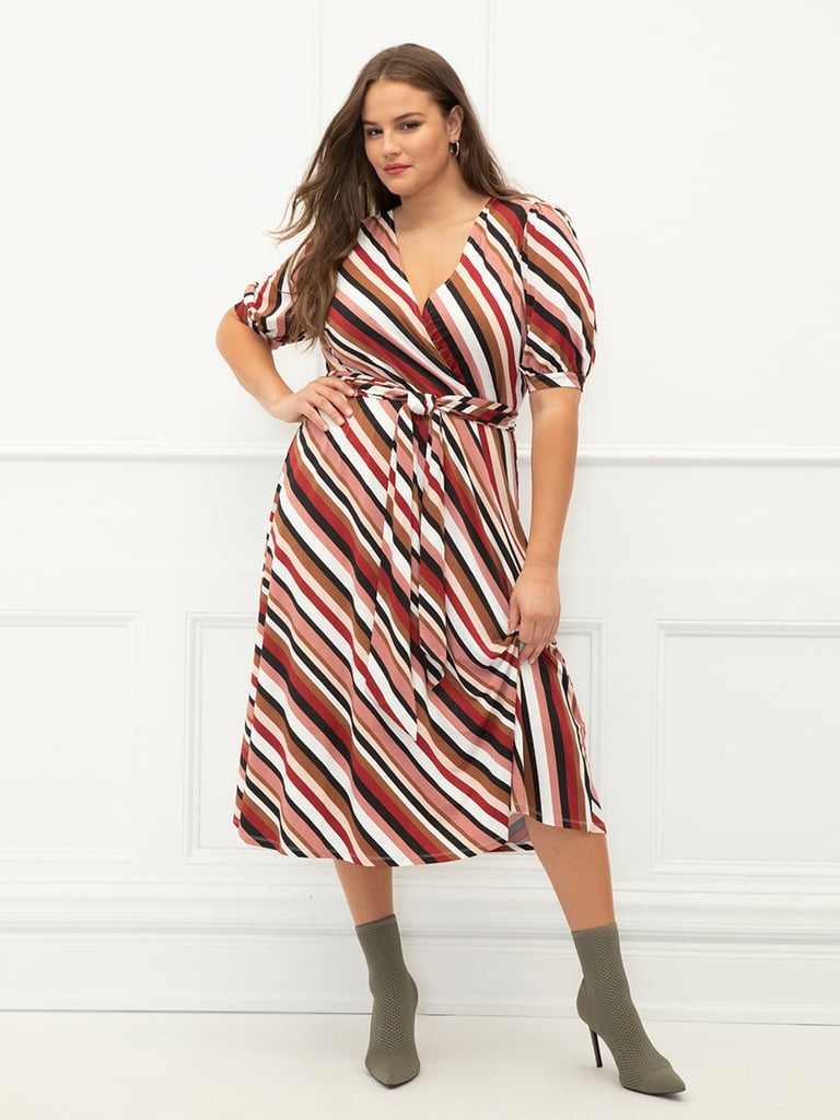 Eloquii Elements Plus Size Striped Midi Dress With Tie Waist