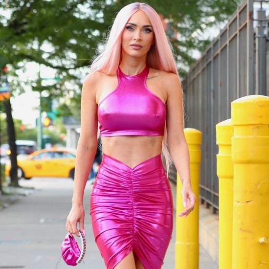 Megan Fox Wears a Hot Pink Metallic Skirt Set