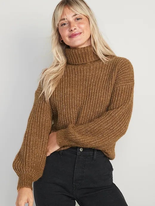 Cozy Shaker-Stitch Turtleneck Tunic Sweater for Women