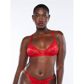 Candy Hearts Unlined Lace Balconette Bra in Red