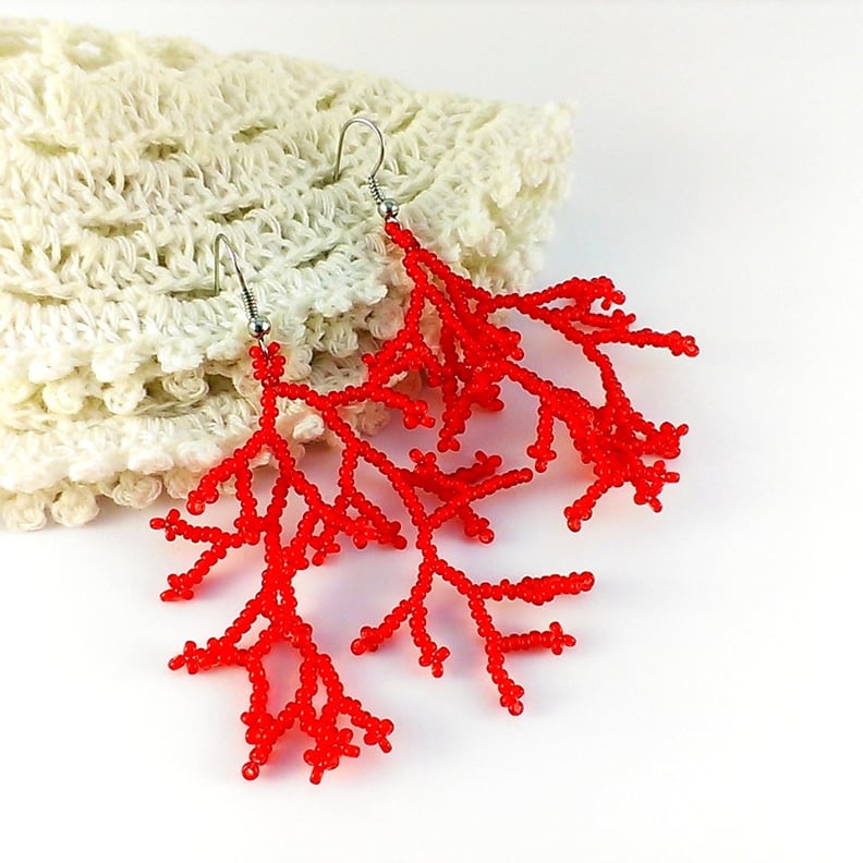 Red Beaded Coral Earrings