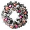 Artificial Christmas Wreath with Flocked and Shatterproof Pink and Silver