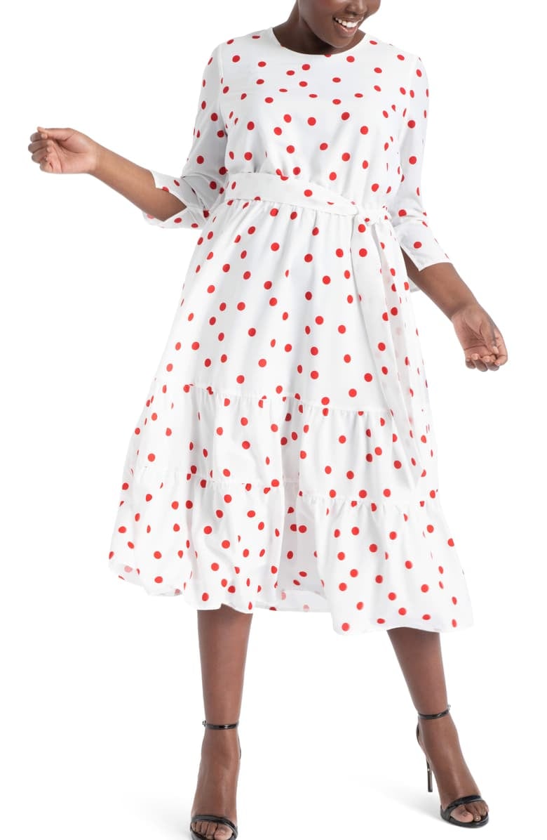 Eloquii Polka Dot Tiered Hem A-Line Dress