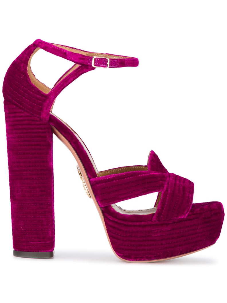 Aquazzura Pink Velvet Ava Plateau 150 Platform Sandals