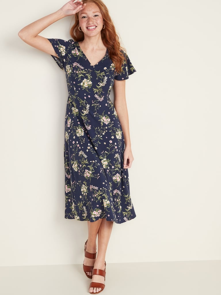 Fit Flare V Neck Midi Dress Best Old Navy Clothes For Women