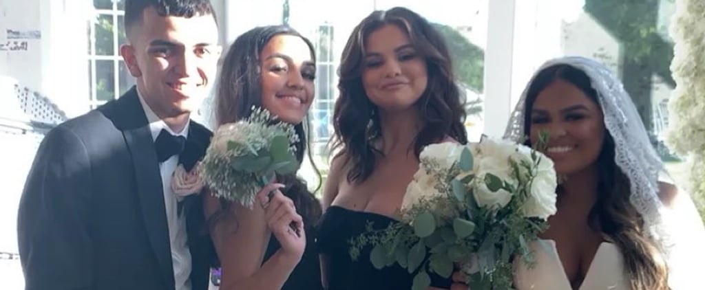 Selena Gomez Is the Picture-Perfect Maid of Honor in an Off-the-Shoulder Black Gown