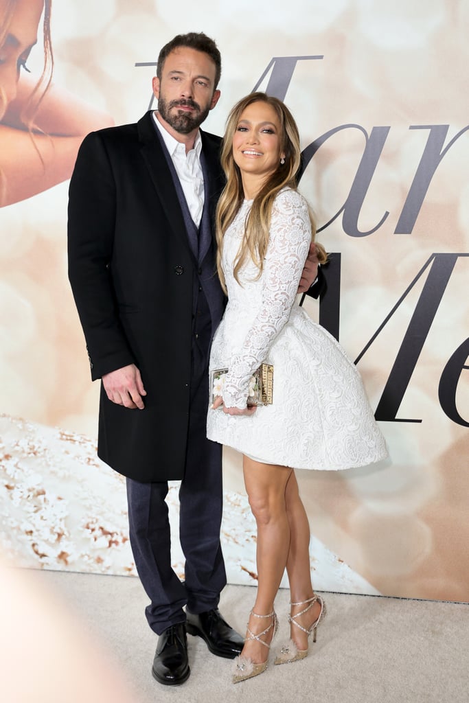 J Lo Wears White Lace Bridal Dress at "Marry Me" Premiere