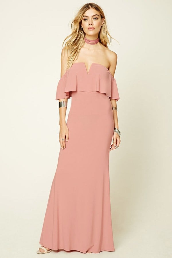 Flirty and fun, this Forever 21 off-the-shoulder dress ($25) hits the sweet spot, price and trend wise.