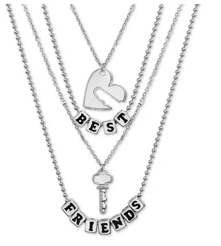 Silver-Tone Best Friends Heart & Key Double-Row Pendant Necklaces Gift Set