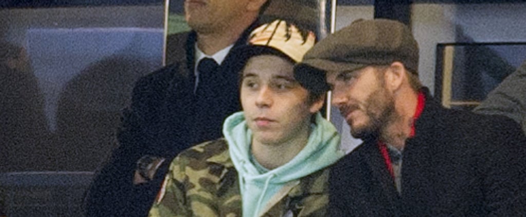 David and Brooklyn Beckham at PSG Champions League Game