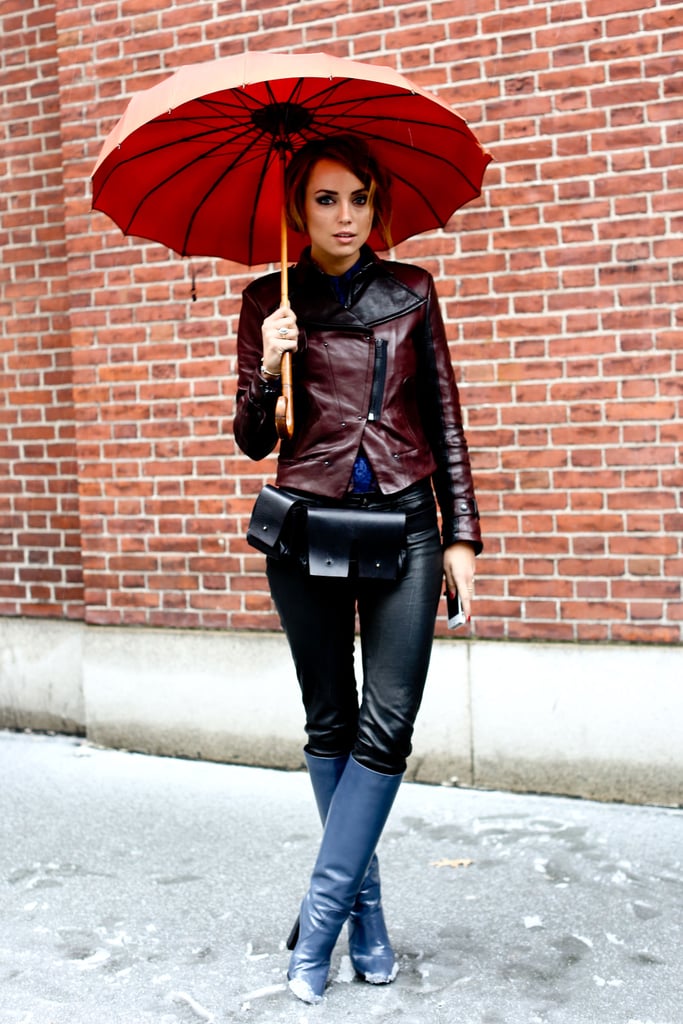 Fight snowfall by making an umbrella part of your general look. Bonus points if it's as chic as this one.