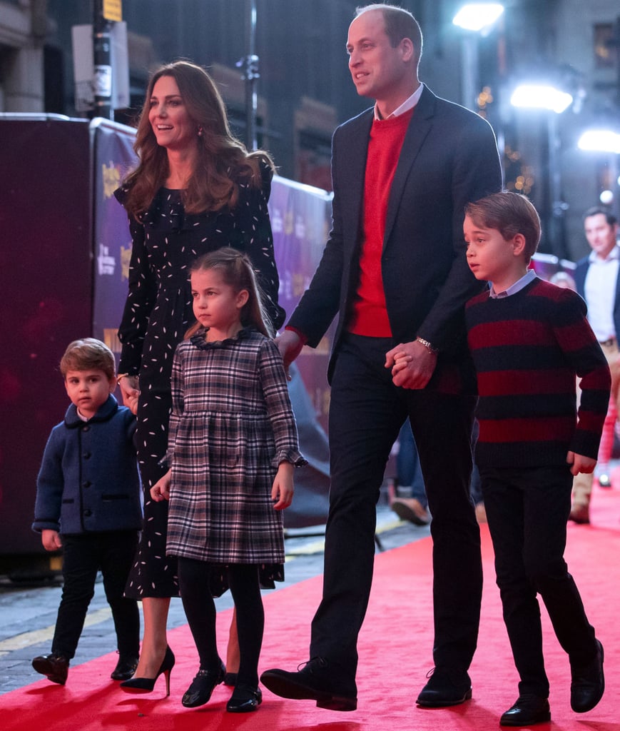 Kate Middleton Wearing Navy Dress With Kids on Red Carpet