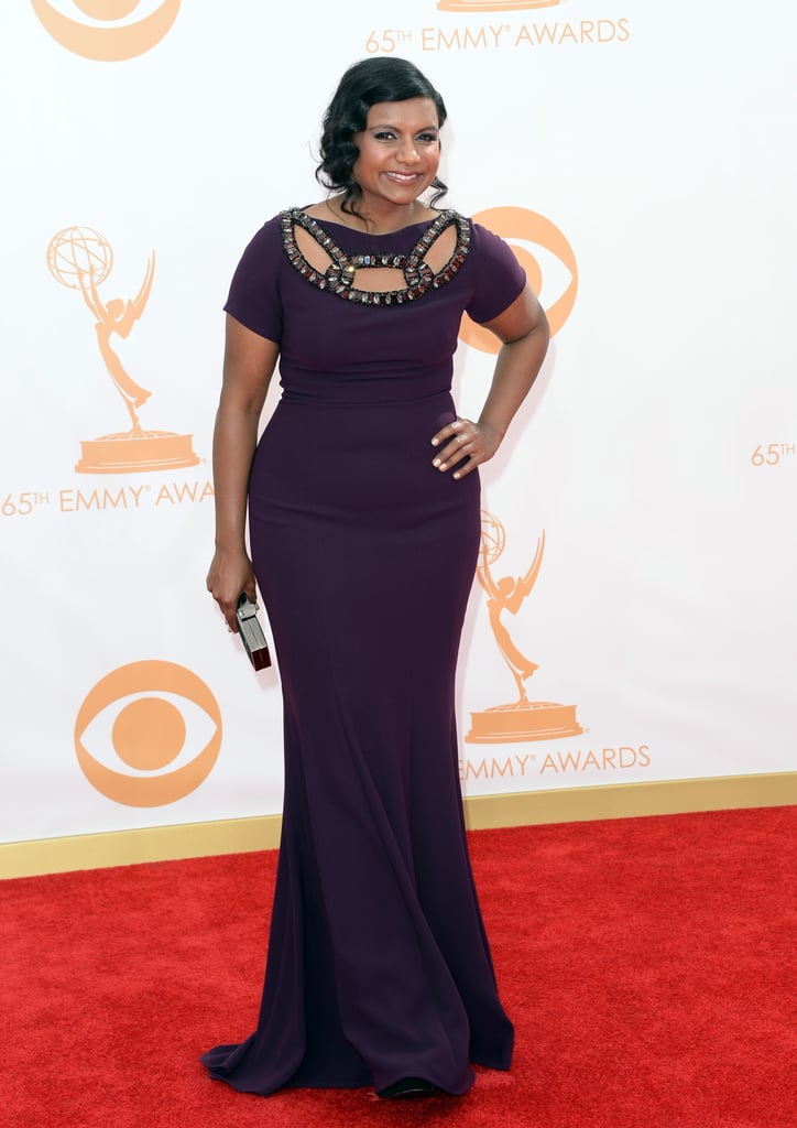 A cutout neckline was the focal point of Mindy Kaling's short-sleeved dress (though we definitely checked out that Jerome C. Rousseau clutch, too!).