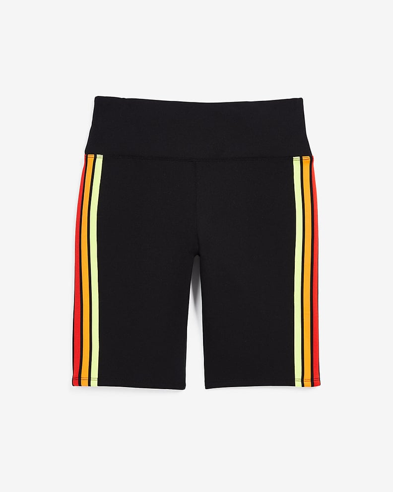 Express Love Unites High Waisted Rainbow Side Stripe Biker Shorts