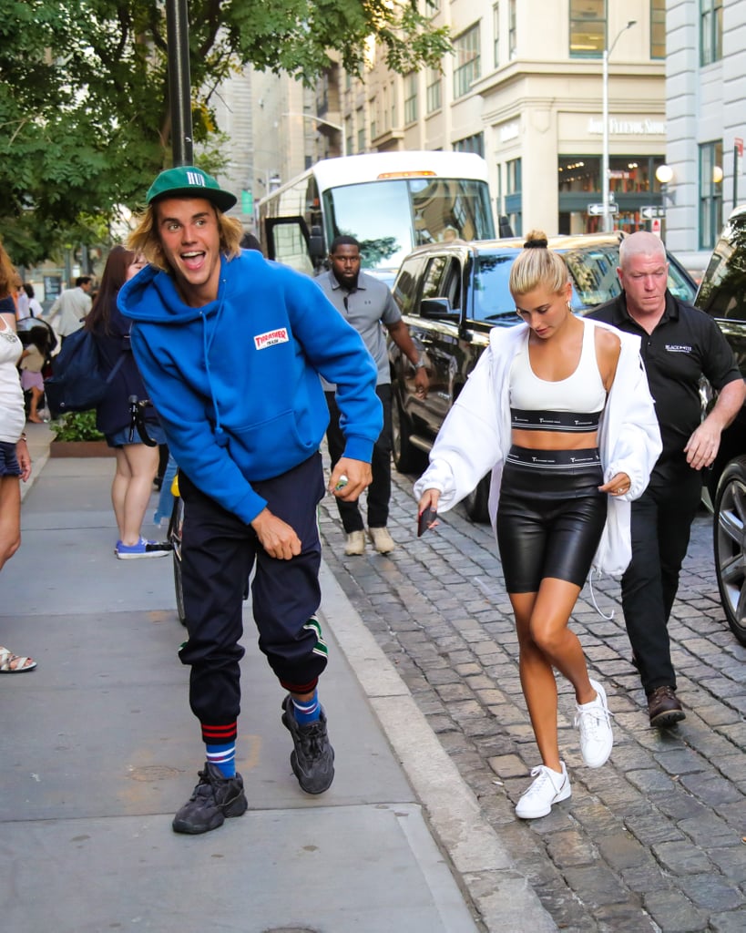 Hailey Baldwin Sports Bra and Bike Shorts July 2018