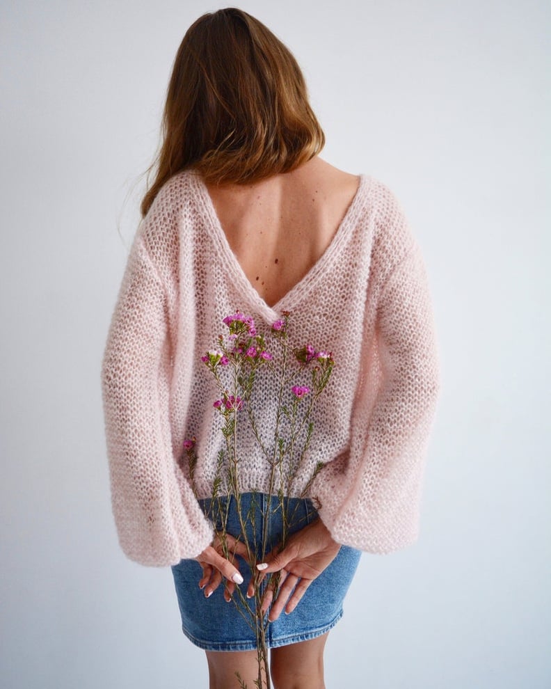 Open Mind Style Pink Mohair V-Neck Sweater