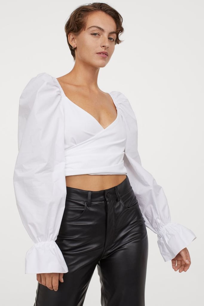 H&M Puff-sleeved Wrapover Top