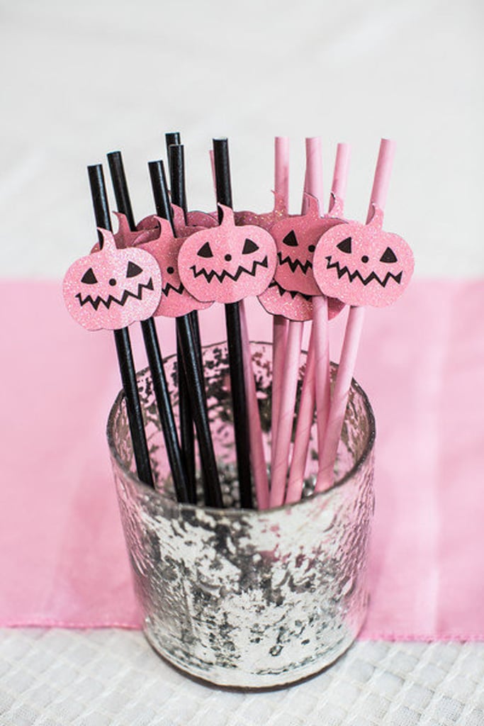 Pink and Black Halloween Straws
