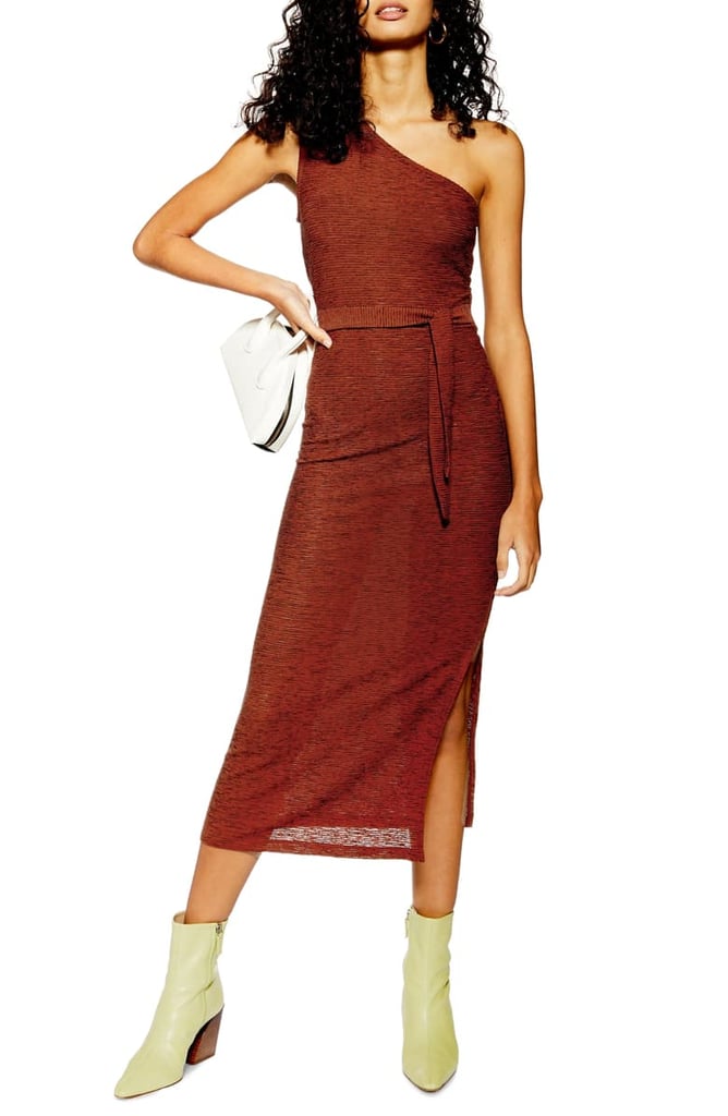 Topshop Texture Stripe One Shoulder Midi Dress