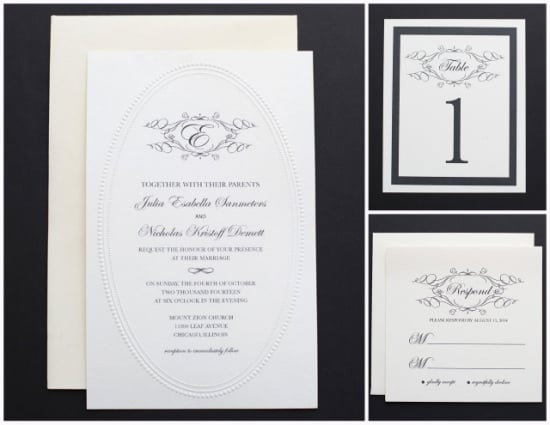 Elegant Black and White Monogram Wedding Invitation