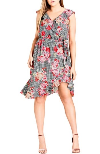 City Chic Rose Picnic Ruffle Wrap Dress