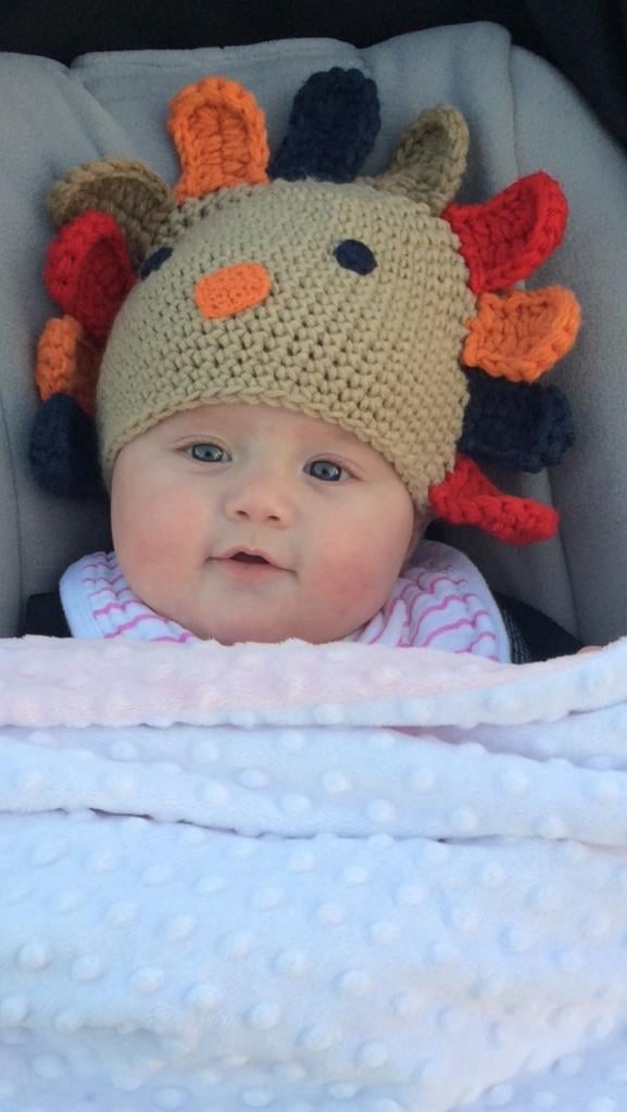 Kelly Clarkson dressed her baby daughter, River Rose Blackstock, in a turkey hat.