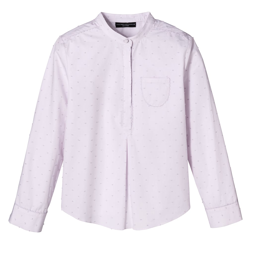 Girls' Lilac Swiss Dot Button Down Top with Pocket ($20)