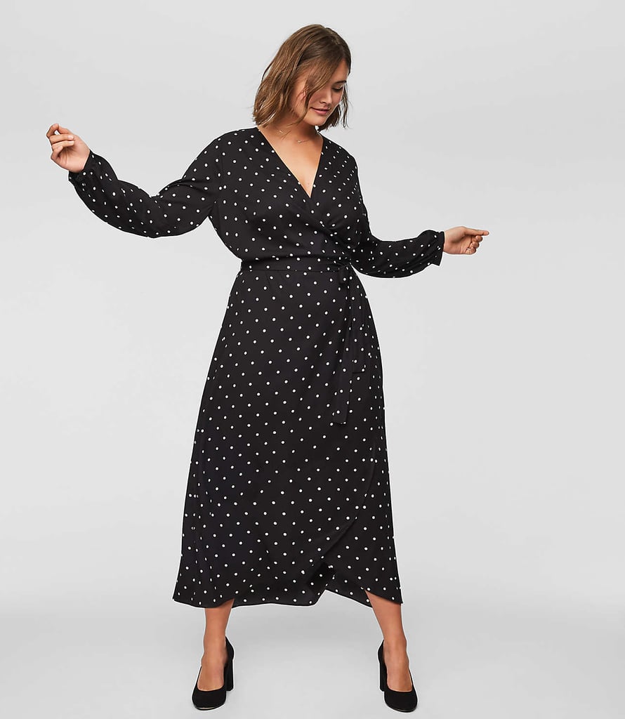 LOFT Plus Polka Dot Wrap Midi Dress
