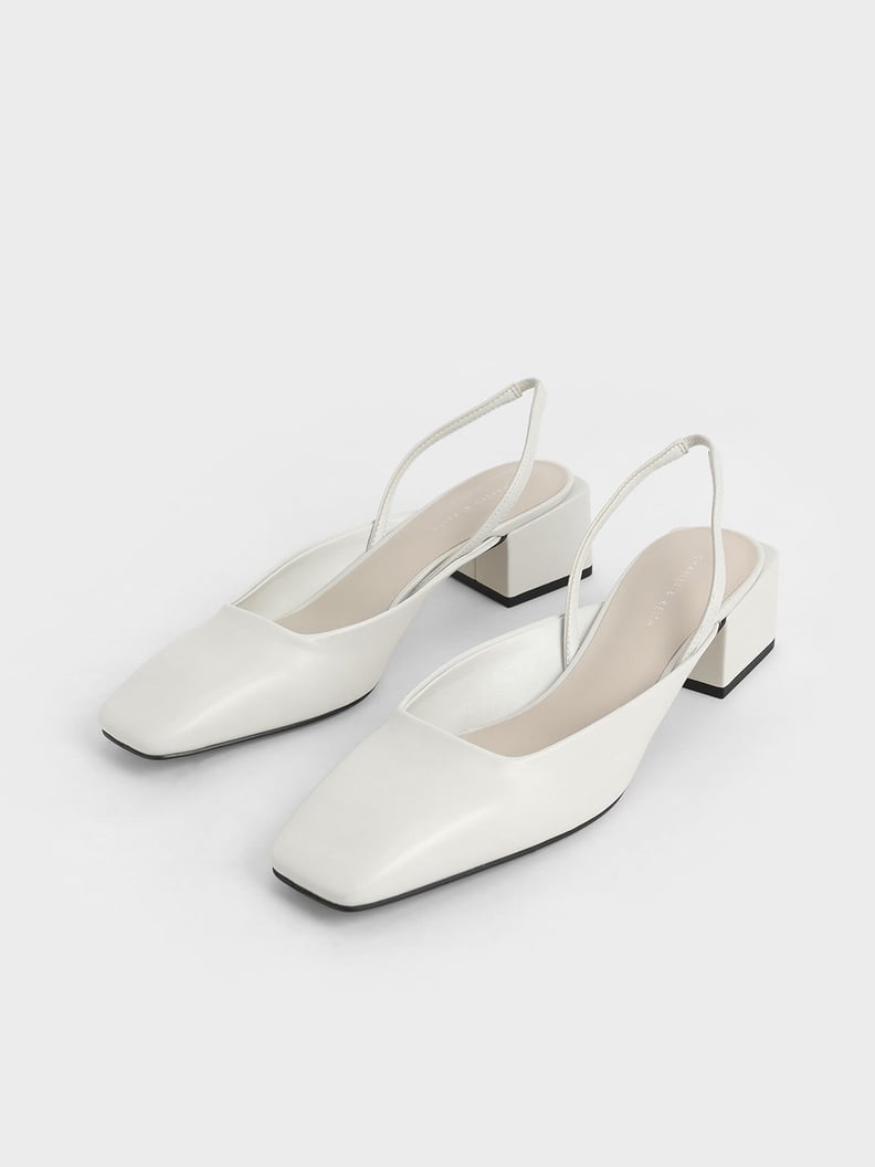 Charles & Keith White Square Toe Slingbacks