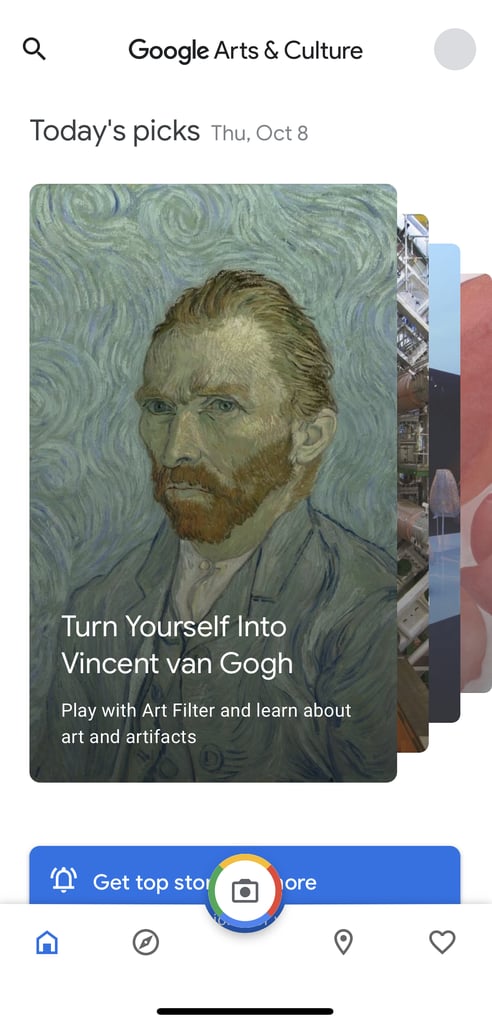 On the App's Home Screen, Click Where It Says "Turn Yourself Into Vincent van Gogh"